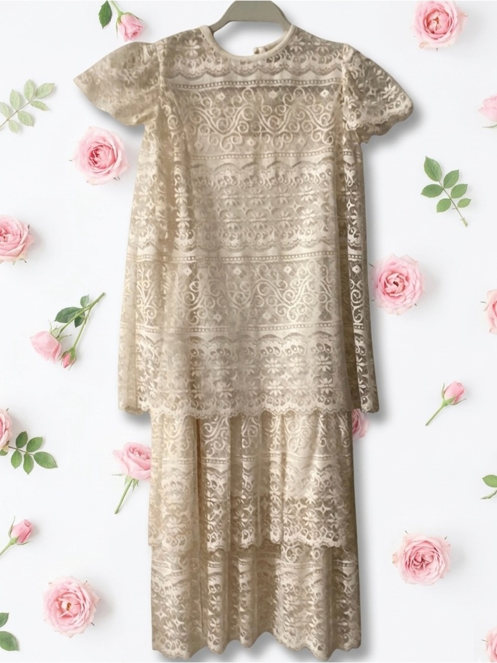 Vintage White Lace Slip Dress W/ Top by GlenRob